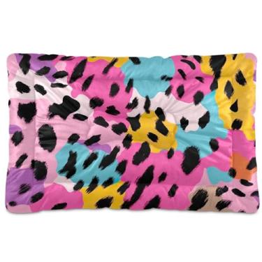 Imagem de Wassud Cama de cachorro pequena lavável com estampa de leopardo colorida, tapetes para cães pequenos, tapete portátil macio para animais de estimação, cama antiderrapante para cães e gatos, almofada