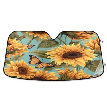 Imagem de Wassud Para-sol de para-brisa de carro borboleta de girassol, persianas refletivas de janela frontal de carro, protetor de viseira de sol bloqueia raios UV, persiana dobrável sanfonada automática para