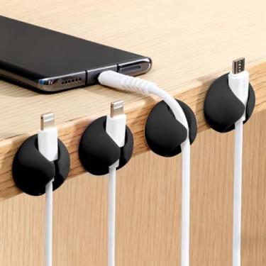 Imagem de Organizador de cabos de 6 peças, organizador de clipes de cabo adesivo de slot único para mesa, casa, escritório, carro, cubículo, mesa de cabeceira, preto