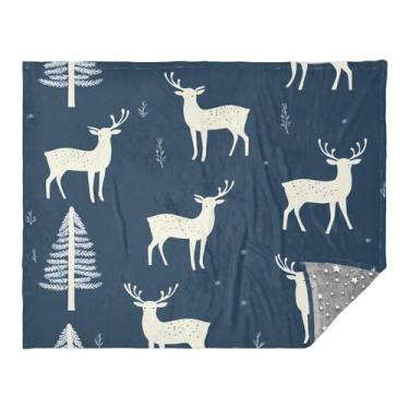 Imagem de CEBUGI Cobertor 127 cm x 178 cm cobertor de flanela quente macio para sofá-cama, escritório, acampamento, viagem, silhuetas de veado branco para todas as estações