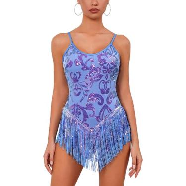 Imagem de IMEKIS Body feminino com franjas brilhantes estrelas para concerto, rave, festivais de música, Halloween, cosplay, fantasias alienígenas, Floral azul, GG