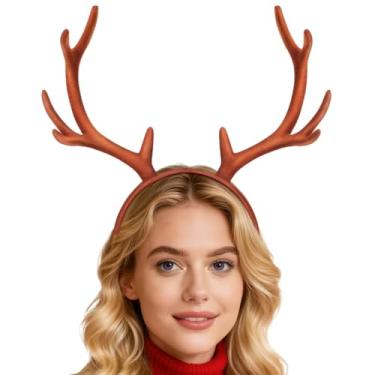 Imagem de Healvian Tiara de chifres de rena de Natal, acessórios de cabelo para festa de Halloween, cosplay, chifres de alce, chifres de veado, faixa de cabeça de alce marrom