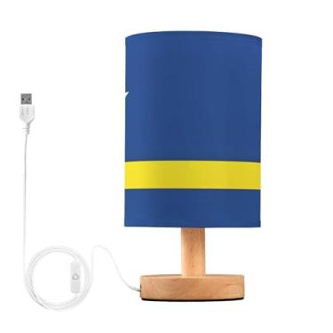 Imagem de Joisal Luminária de mesa de cabeceira retangular nacional pequena com bandeira de Curaçao, luminária de mesa curta com porta USB, lâmpada redonda, lâmpadas pequenas decorativas