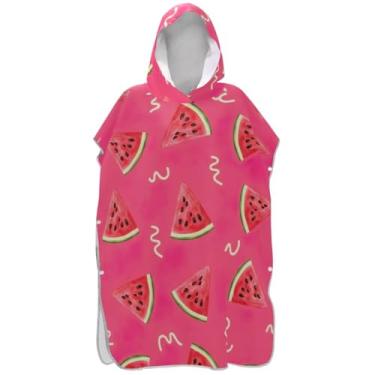 Imagem de Joisal Poncho de surfe para adultos trocador de roupão toalha de praia floral absorvente masculino feminino poncho com capuz fatias de melancia rosa
