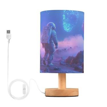 Imagem de Joisal Abajur de mesa de cabeceira Astronaut Exploring Alien World, abajur de mesa pequeno abajur de linho, essencial para quarto