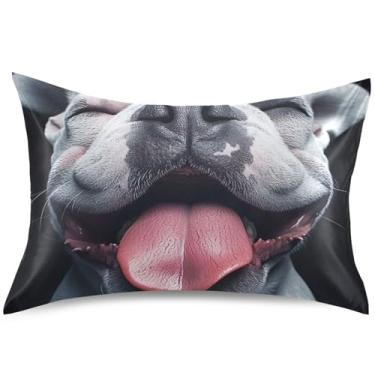 Imagem de Lindo buldogue feliz arte cetim capas de travesseiro para resfriamento de cabelo capas de travesseiro padrão king queen decoração de cama colorido, tamanho padrão, 66 cm x 50 cm