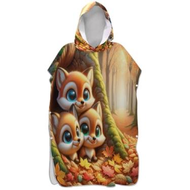 Imagem de Joisal Roupão de mudança de poncho de surfe de raposa fofo de desenho animado para toalha de banho com capuz bonito ponchos de praia plus size para homens