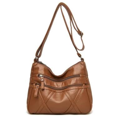 Imagem de Bolsas transversais de couro para mulheres, bolsa de ombro de couro macio com vários bolsos com alça ajustável, 25 x 18,8 x 11 cm, Marrom, Medium, Bolsa tiracolo