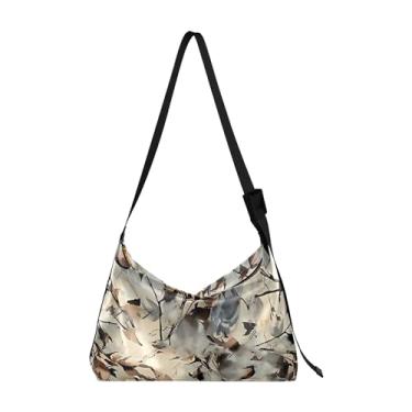 Imagem de Bolsa de ombro de couro com folha de aquarela floral, Hobo, grande, bolsa tiracolo premium com estampa de folha, Folha floral marrom