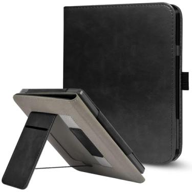 Imagem de Capa com suporte para eReader Kobo Libra de 7 polegadas (2024)/Kobo Libra 2 (2021), capa de couro PU durável com função de hibernar automático, compartimento para cartão, alça de mão, compatível com