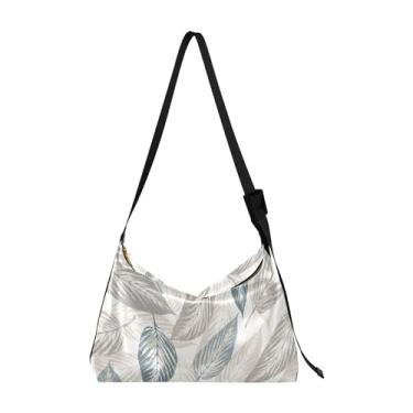 Imagem de White Daisy Leaves Hobo Bolsas femininas de couro grandes masculinas bolsas de ombro com estampa de folhas modernas, Folhas abstratas