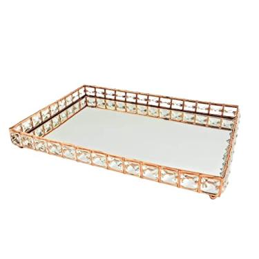 Imagem de Bandeja Decorativa Retangular Rose Gold Cristal com Espelho 35cm KV0250 BTC