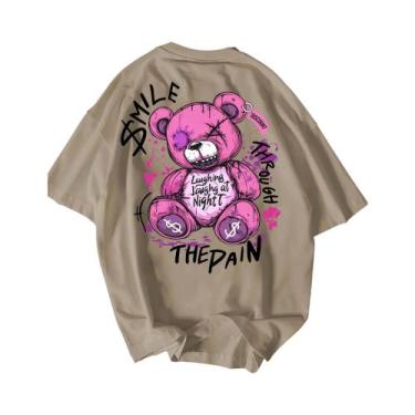 Imagem de Camiseta Masculina De Verão Com Estampa De Urso De Pelúcia, Gola Redon