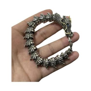 Imagem de Pulseira Masculina Retrô Artesanal De Osso De Dragão  Acessório Person