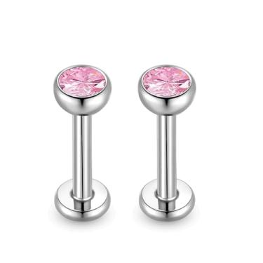 Imagem de BelezaDosas Brincos de titânio Threadless 18G nariz stud 20G Flat Back Earrings Tiny CZ Small Nose Ring Helix Cartilage Tragus Conch Labret 16G Medusa Monroe Piercing Jewelry, Small, Titânio, Zircônia