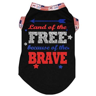 Imagem de Petitebella Camiseta para cachorro Land of 'Free Brave' (preta/bandeiras dos EUA, grande)