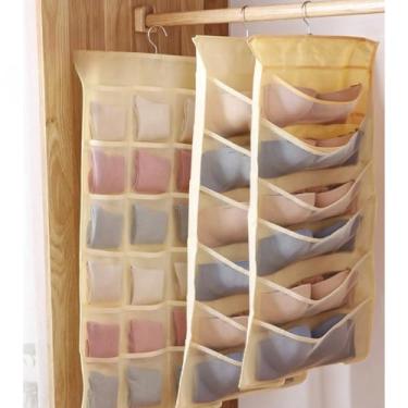 Imagem de KIT 2 Organizador de Peças Íntimas com Divisórias Armazena Calcinhas, Meias, Sutiã Grande Capacidade para Armário e Quarto Ideal para Mulheres(Bege,KIT 2-24 Grades)