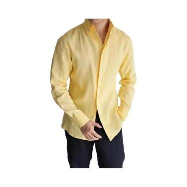 Imagem de Camisa Casual Masculina plus Size Em Linho E Algodão, Manga Longa, Pre