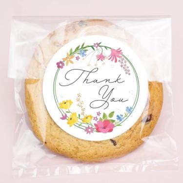 Imagem de Big Dot of Happiness Wildflowers Adesivos de agradecimento e sacos de biscoito transparentes, sacos de guloseimas de celofane 10 x 18 cm, presentes de festa de casamento para doces ou assados - 25