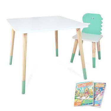 Imagem de Kit Mesa e Cadeira Infantil Dinossauro - Eita Casa Perfeita, Verde Cla