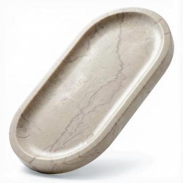 Imagem de DACHUN Bandeja de pedra natural, bandeja de mármore para bancada de banheiro e cozinha - organizador para perfume, joias, cosméticos, 30 x 15 cm, cáqui