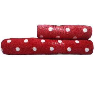 Imagem de Jogo Toalha de Banho e Rosto Felpuda 2 Peças - Algodão com Detalhes em Viscose e Alta Absorção (Fernanda Vermelho)