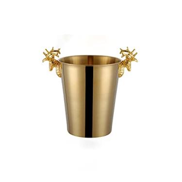 Imagem de Balde de gelo Baldes de gelo de aço inoxidável balde de gelo refrigerador de cerveja cubo de gelo balde de gelo balde de champanhe cabeça de veado alça prata ouro pequeno grande 3000ml 5000ml kits de