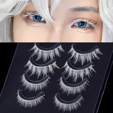 Imagem de outopen Pestañas Postizas Blancas de Halloween Pestañas Blancas de Ojos Herramientas de Extensión Anime Cosplay Maquillaje de Mirada Natural Mascarada Pestañas de Fiesta) coloreado