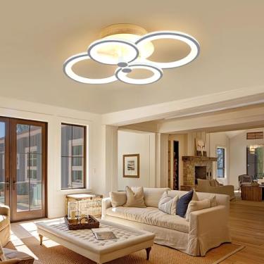 Imagem de Luminária de teto pendente moderna com 8 anéis de LED, preta, para quarto, com controle remoto, 3 cores ajustáveis, luminária de teto redonda para sala de estar, ilha de cozinha e quarto (br