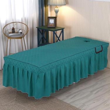 Imagem de Lençol de mesa de massagem, simples, cor sólida, acolchoado, massagem, confortável, respirável, spa, massagem, salão de beleza, salão, salão, pele, fumigação, roupa de cama de spa ajustada, verde-1||
