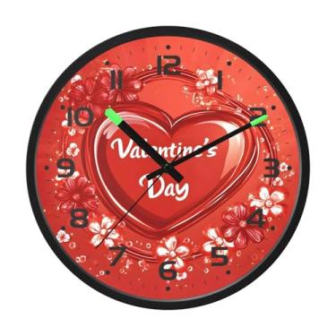 Imagem de SEHANY Relógio de parede com coração de dia dos namorados, silencioso, sem tique-taque, operado por bateria, controle de som, luz noturna, relógios de parede para sala de estar, cozinha, quarto