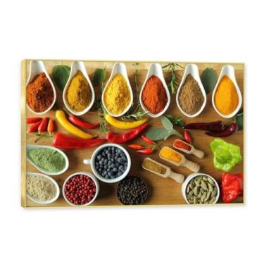Imagem de NHLDZYH Moldura dourada. Tela decorativa cozinha, arte vintage especiarias coloridas, arte de parede quadros para sala de estar quarto cozinha. C81. 70x105cm
