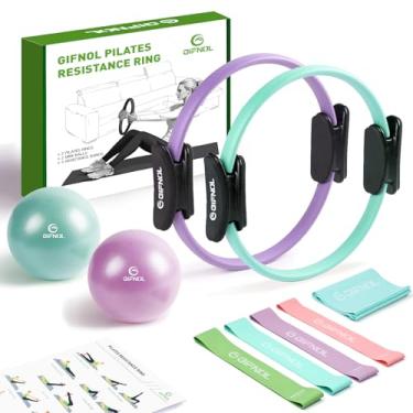 Imagem de GIFNOL Conjunto de anel e bola de Pilates com faixas de resistência - Equipamento de Pilates para treino doméstico - Anéis de Pilates de 35,5 cm e 30,5 cm, 2 bolas de Pilates, 5 faixas de resistência