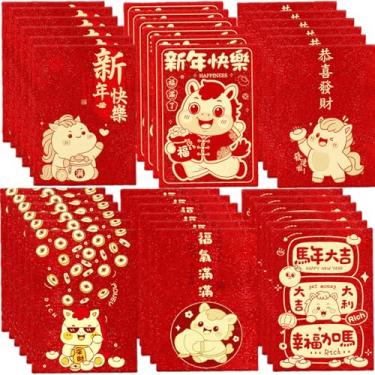 Imagem de Envelopes vermelhos de ano novo chinês de 36 peças - Pacote vermelho do ano do cavalo de 2026 com 50 moedas chinesas de latão Feng Shui I Ching | Grande Hong Bao | Bolsos de dinheiro chineses da sorte