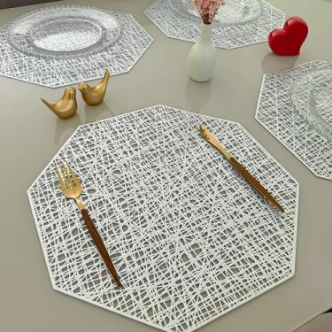 Imagem de Kit 4 Lugar Jogo Americano Octagonal Sousplat Mesa Posta Descanso de Prato (Prata)