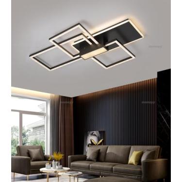 Imagem de Luminária de teto LED retangular preta, moderna, para sala de estar (com controle remoto e intensidade regulável), eficiente em termos energéticos, ideal para salas de estar, quartos e salas