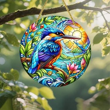 Imagem de Acrílico colorido Suncatcher, flores de sol de martim-pescador, 18 cm, decoração de parede de janela suspensa com design de vitral impresso, ideia de presente e ornamento de jardim, uso interno e