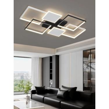 Imagem de Luminária de teto LED regulável, moderna e retangular, com design criativo e controle remoto (temperatura ajustável de 3000K a 6000K), ideal para sala de estar, sala de jantar e escritório (