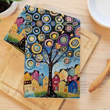 Imagem de Toalhas de cozinha caprichosas de árvore, toalha de prato de microfibra absorvente decorativa Fantasy Town, toalhas de mão macias de waffle para decoração de casa de banho, presentes de inauguração de