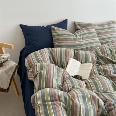 Imagem de Jogo de cama listrado em algodão, respirável, resistente ao desbotamento, com lençol de baixo de tamanho queen/king, decoração para quarto, 7 x 1,8 m, conjunto de 4 peças