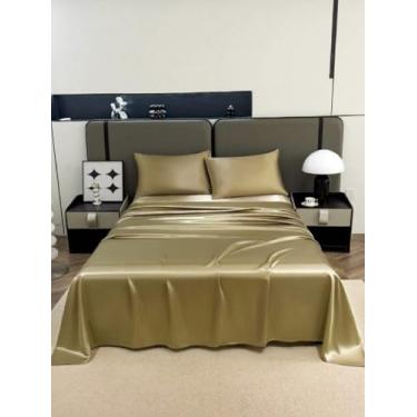 Imagem de LM Detona, Jogo De Lençol Superior Casal Padrão Cetim Seda Cobre 3 Peças