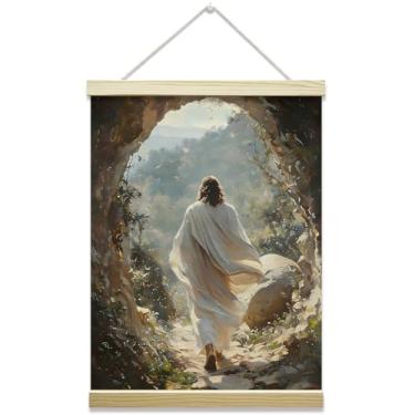 Imagem de mermermu Moldura para pôster de Páscoa Jesus Deixa o Túmulo, Arte de Parede Religiosa da Ressurreição Cristã para Decoração de Quarto de Igreja, Sala de Estar, 30,5 x 40,6 cm -02