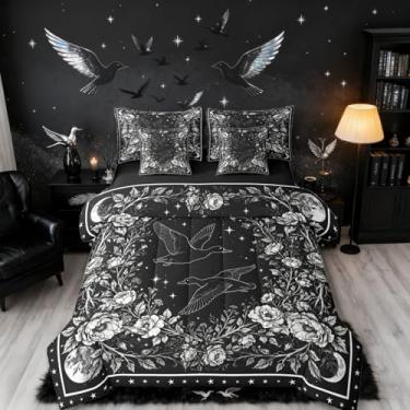 Imagem de Erosebridal Jogo de cama king size de pato selvagem em uma bolsa | Conjunto de cama com estampa floral vintage galáxia, casa de fazenda, rústico, pato da floresta, decoração gótica preta