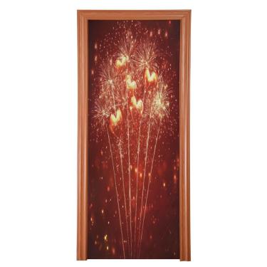Imagem de ATTX Capa para porta da frente de fogos de artifício dos namorados - decoração de férias de tecido elástico lavável para festas, casa, decoração de porta da frente, 91 x 98 cm (706)