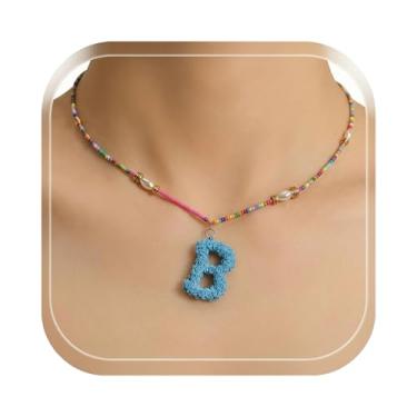 Imagem de ZShireeyBlackey Colar de contas coloridas com inicial para mulheres, colar de letras de bolhas personalizado com miçangas para meninas, gargantilhas boêmias, joias e presentes, Resina, Sem Pedra
