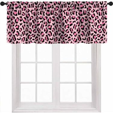 Imagem de DKMQQUL Cortinas de saia com estampa de leopardo rosa, sexy, chique, moderna, vida selvagem, tratamento de janela curta, sanefas para cozinha, sala de estar, quarto, sala de jantar, 137 x 45 cm