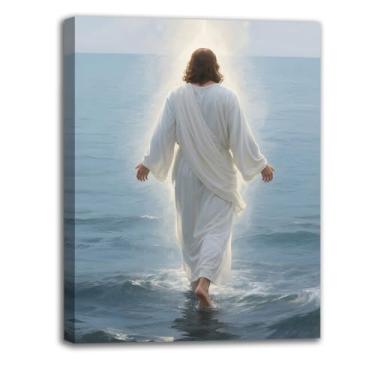 Imagem de Arte de parede Jesus andando sobre a água, impressão de pôster de história bíblica religiosa cristã, luz divina, decoração religiosa moderna para sala de estar, quarto, sala de oração, 30 x 40 cm
