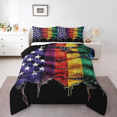 Imagem de Castle Fairy Conjunto de edredom Queen com listras arco-íris, para decoração de quarto de crianças, meninos e meninas, edredom colorido com 2 fronhas