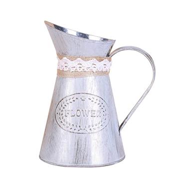 Imagem de Vaso decorativo 2 peças vaso de flores balde de metal de ferro estilo rústico jarro regador vaso de flores para casa de casamento decoração vintage vaso de flores (cor: 2 peças) (verde)