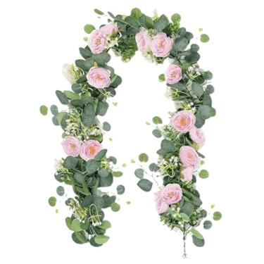 Imagem de MotiveTech Guirlanda de trepadeiras artificiais, versátil, com folhas de eucalipto falsas, arranjo de flores para pendurar, ideal para lareira, porta e decoração, Rosa